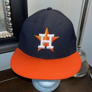 Made in USA Houston Astros MLB fitted baseball cap hat 7 1/4 Polyester Authentic